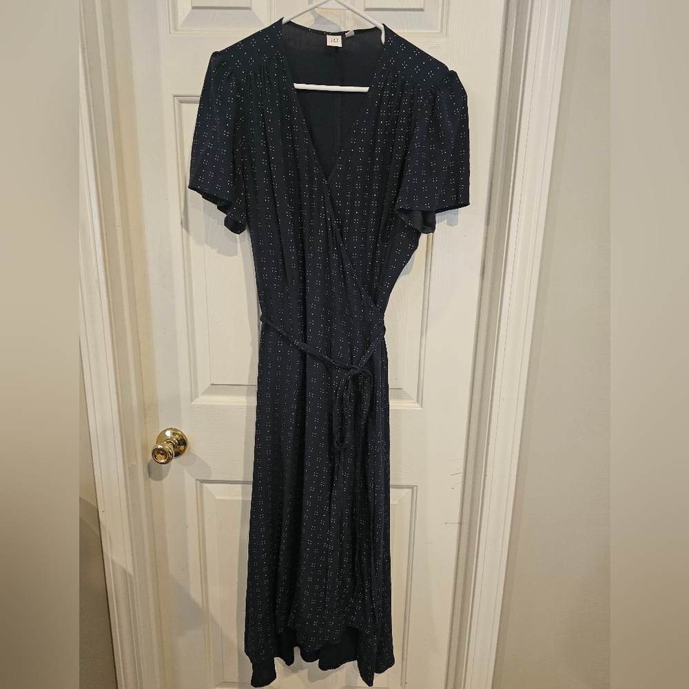 GAP Navy Blue V-Neck Puff Sleeve Midi Dress